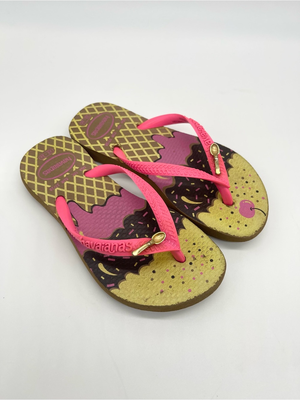 Havaianas Kids Slim Pop Ice Cream Flip Flops Pink Gold Size 25/26 10cPreowned